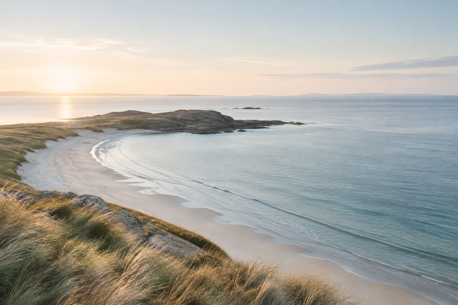 A quiet curved coastline in the early morning